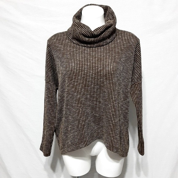 Ciara Sun Woo XS Pinstripe Mock Neck Ribbed Knit Oversized Sweater Cardigan Top - Picture 1 of 7